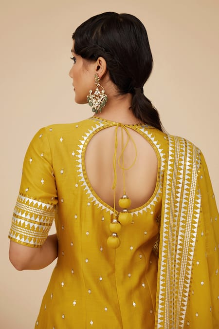 Shop Priyal Prakash Yellow Chanderi, Viscose Sequins Keyhole Tikki Embroidered Kurta Gharara Set Online at Aza Fashions Shop_Priyal Prakash_Yellow Chanderi, Viscose Sequins Keyhole Tikki Embroidered Kurta Gharara Set _Online_at_Aza_Fashions