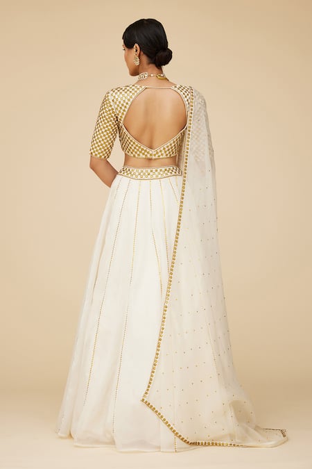 Shop Priyal Prakash Ivory Polyester, , Silk Flora Tikki Blouse Lehenga Set at Aza Fashions Shop_Priyal Prakash_Ivory Polyester, , Silk Flora Tikki Blouse Lehenga Set _at_Aza_Fashions