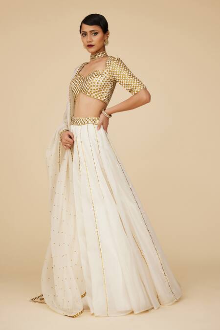 Priyal Prakash Ivory Polyester, , Silk Flora Tikki Blouse Lehenga Set Online at Aza Fashions Priyal Prakash_Ivory Polyester, , Silk Flora Tikki Blouse Lehenga Set _Online_at_Aza_Fashions