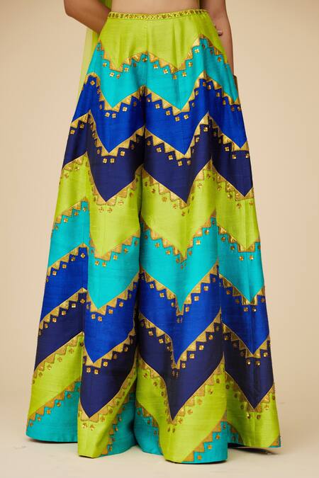 Buy Priyal Prakash Green Silk, Net Sequins V-neck Chevron Palazzo Blouse Set Online at Aza Fashions Buy_Priyal Prakash_Green Silk, Net Sequins V-neck Chevron Palazzo Blouse Set _Online_at_Aza_Fashions