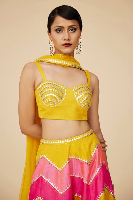 Priyal Prakash Yellow Silk, Net Sequins Sweetheart Herringbone Embellished Palazzo Blouse Set Online at Aza Fashions Priyal Prakash_Yellow Silk, Net Sequins Sweetheart Herringbone Embellished Palazzo Blouse Set _Online_at_Aza_Fashions