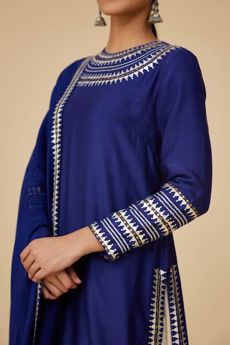 Shop Priyal Prakash Blue Chanderi, Viscose Sequins Round Neck Aari Work Kurta Sharara Set Online at Aza Fashions Shop_Priyal Prakash_Blue Chanderi, Viscose Sequins Round Neck Aari Work Kurta Sharara Set _Online_at_Aza_Fashions