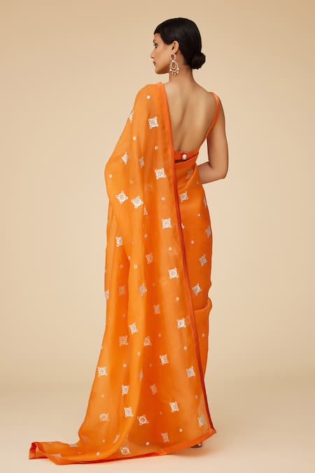 Priyal Prakash Aari Embroidered Orange Saree & Blouse Set 