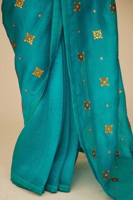 Buy Priyal Prakash Blue Chanderi, Silk Organza, Polyester Sequins, Floral Work Saree Blouse Set Online at Aza Fashions Buy_Priyal Prakash_Blue Chanderi, Silk Organza, Polyester Sequins, Floral Work Saree Blouse Set _Online_at_Aza_Fashions