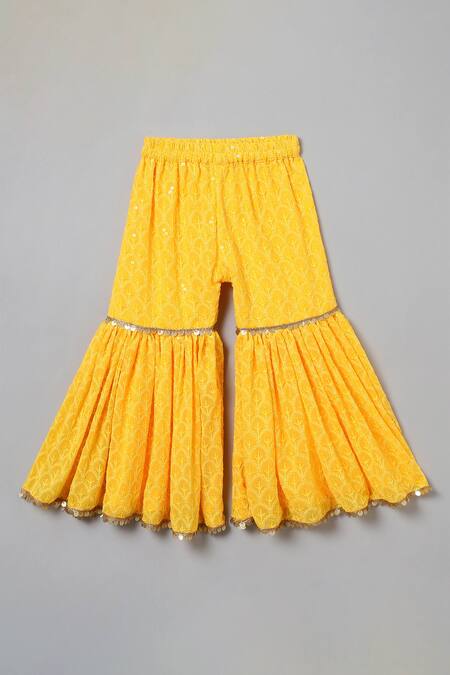 Buy_Byb Premium_Yellow Georgette Sequins, Embroidery Kurta Sharara Set _Online_at_Aza_Fashions