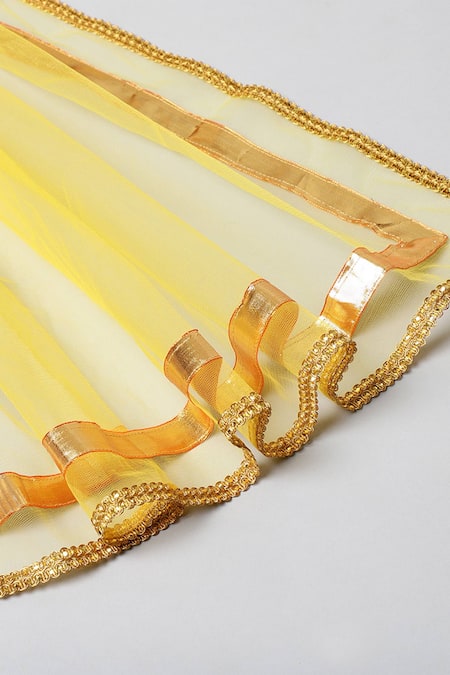 Byb Premium_Yellow Silk, Chiffon Gota Patti Border Embroidered Kurta Sharara Set _Online_at_Aza_Fashions