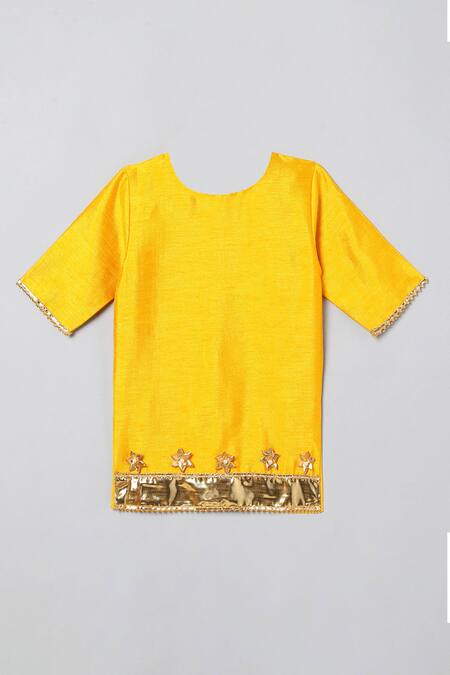 Buy_Byb Premium_Yellow Silk, Chiffon Gota Patti Border Embroidered Kurta Sharara Set _Online_at_Aza_Fashions