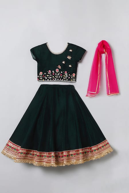 Byb Premium Green Velvet Embroidery Hem Lehenga Set