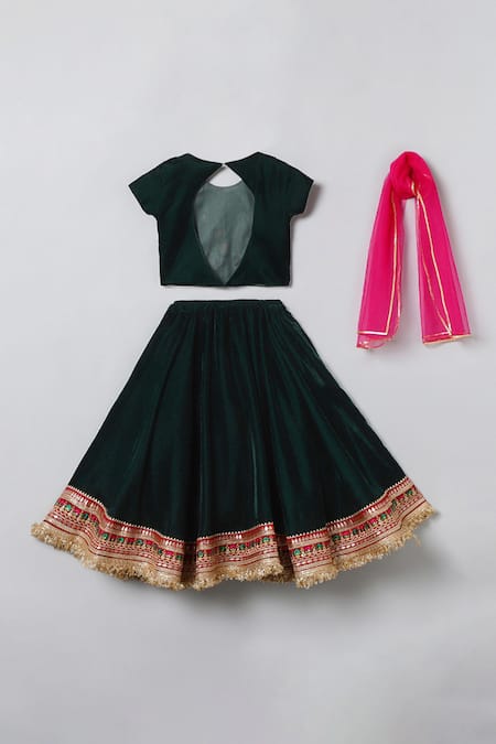 Shop Byb Premium Green Velvet Embroidery Hem Lehenga Set at Aza Fashions Shop_Byb Premium_Green Velvet Embroidery Hem Lehenga Set _at_Aza_Fashions