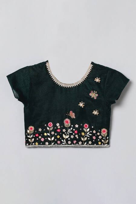 Byb Premium Green Velvet Embroidery Hem Lehenga Set Online at Aza Fashions Byb Premium_Green Velvet Embroidery Hem Lehenga Set _Online_at_Aza_Fashions