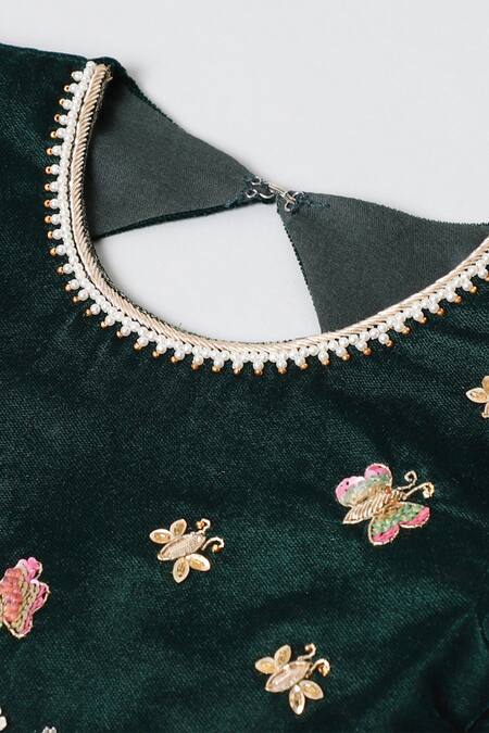 Shop Byb Premium Green Velvet Embroidery Hem Lehenga Set Online at Aza Fashions Shop_Byb Premium_Green Velvet Embroidery Hem Lehenga Set _Online_at_Aza_Fashions