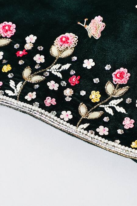 Byb Premium Green Velvet Embroidery Hem Lehenga Set at Aza Fashions Byb Premium_Green Velvet Embroidery Hem Lehenga Set _at_Aza_Fashions