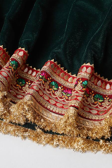Shop Byb Premium Green Velvet Embroidery Hem Lehenga Set Shop_Byb Premium_Green Velvet Embroidery Hem Lehenga Set