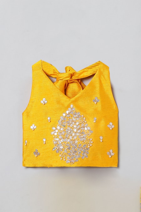 Buy Byb Premium Yellow Silk, Chiffon Gota Patti, Pearls Embroidered Blouse Lehenga Set Online at Aza Fashions Buy_Byb Premium_Yellow Silk, Chiffon Gota Patti, Pearls Embroidered Blouse Lehenga Set _Online_at_Aza_Fashions