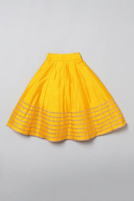 Shop_Byb Premium_Yellow Silk, Chiffon Gota Patti, Pearls Embroidered Blouse Lehenga Set _Online_at_Aza_Fashions