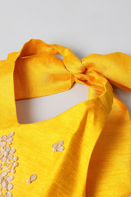 Byb Premium Yellow Silk, Chiffon Gota Patti, Pearls Embroidered Blouse Lehenga Set at Aza Fashions Byb Premium_Yellow Silk, Chiffon Gota Patti, Pearls Embroidered Blouse Lehenga Set _at_Aza_Fashions