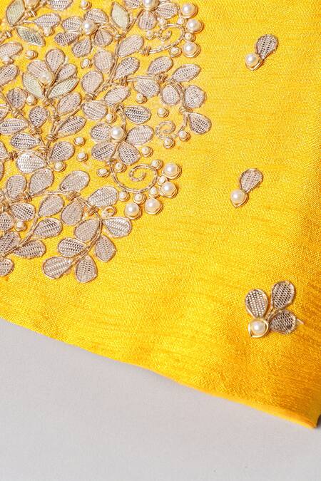 Buy Byb Premium Yellow Silk, Chiffon Gota Patti, Pearls Embroidered Blouse Lehenga Set Buy_Byb Premium_Yellow Silk, Chiffon Gota Patti, Pearls Embroidered Blouse Lehenga Set