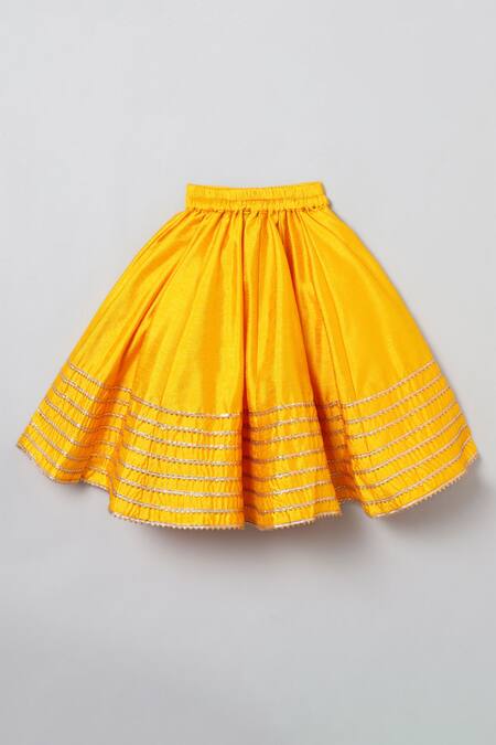 Byb Premium_Yellow Silk, Chiffon Gota Patti Work Blouse Lehenga Set _Online_at_Aza_Fashions