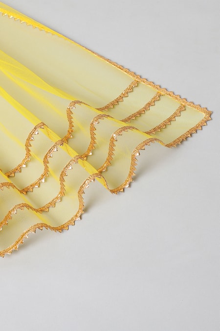 Buy_Byb Premium_Yellow Silk, Chiffon Gota Patti Work Blouse Lehenga Set 