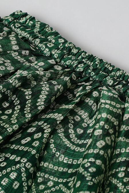 Buy_Byb Premium_Green Denim Pom-poms Bandhani Print Lehenga Set 