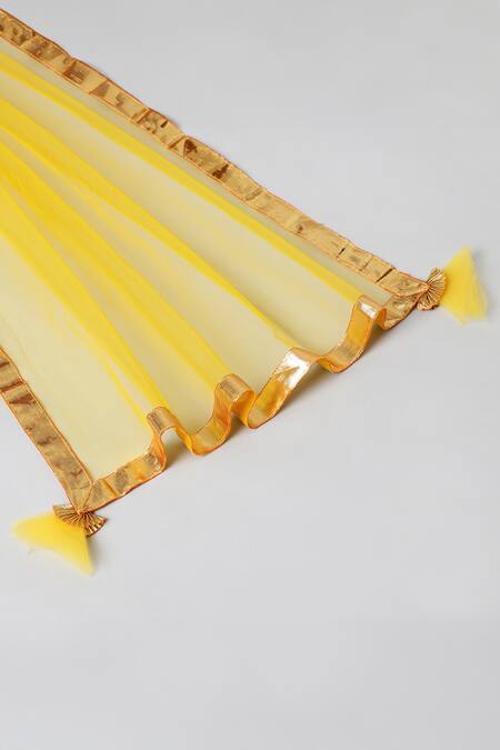 Byb Premium_White Silk, Chiffon Gota Patti Round Neck Blouse Lehenga Set_Online_at_Aza_Fashions