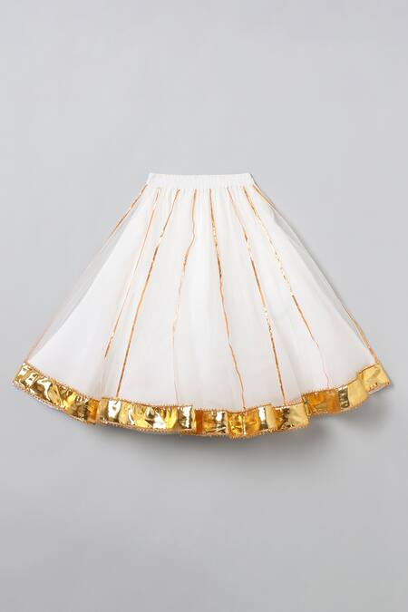 Shop_Byb Premium_White Silk, Chiffon Gota Patti Round Neck Blouse Lehenga Set_Online_at_Aza_Fashions