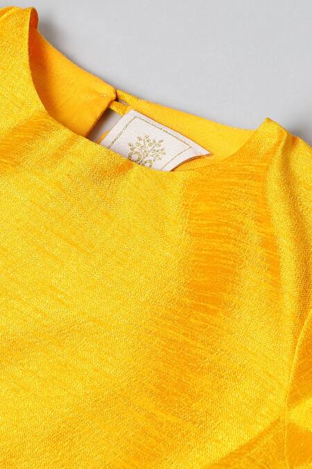 Byb Premium_White Silk, Chiffon Gota Patti Round Neck Blouse Lehenga Set_at_Aza_Fashions