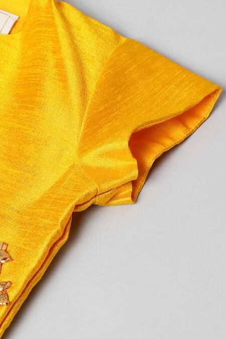 Buy_Byb Premium_White Silk, Chiffon Gota Patti Round Neck Blouse Lehenga Set