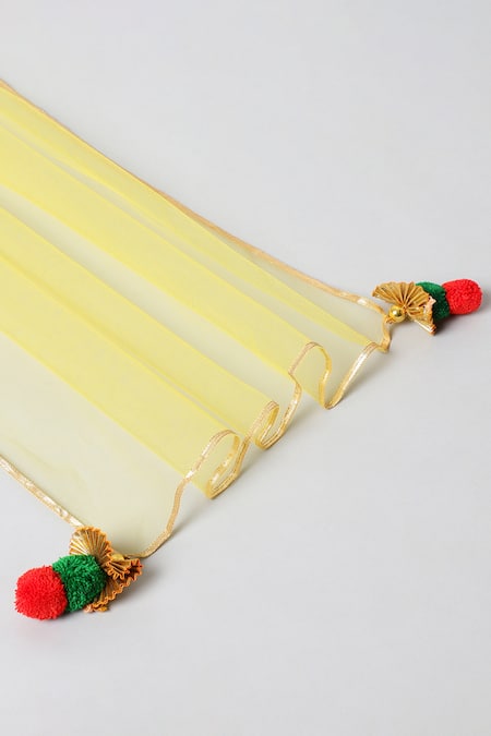 Byb Premium_Green Chiffon Gota Patti, Pom-poms Round Neck Kurta Lehenga Set _Online_at_Aza_Fashions