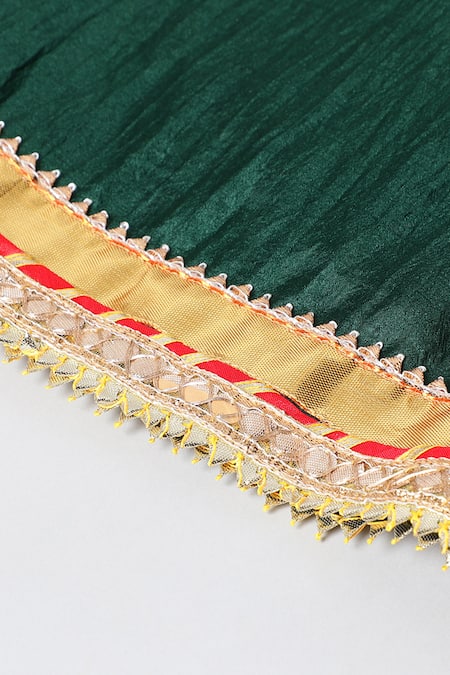 Shop_Byb Premium_Green Chiffon Gota Patti, Pom-poms Round Neck Kurta Lehenga Set 