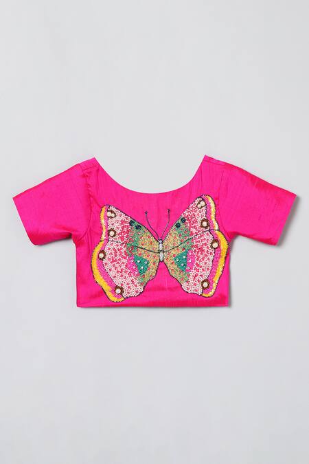 Byb Premium Pink Silk Sequins Butterfly Embroidered Top And Skirt Set Online at Aza Fashions Byb Premium_Pink Silk Sequins Butterfly Embroidered Top And Skirt Set_Online_at_Aza_Fashions