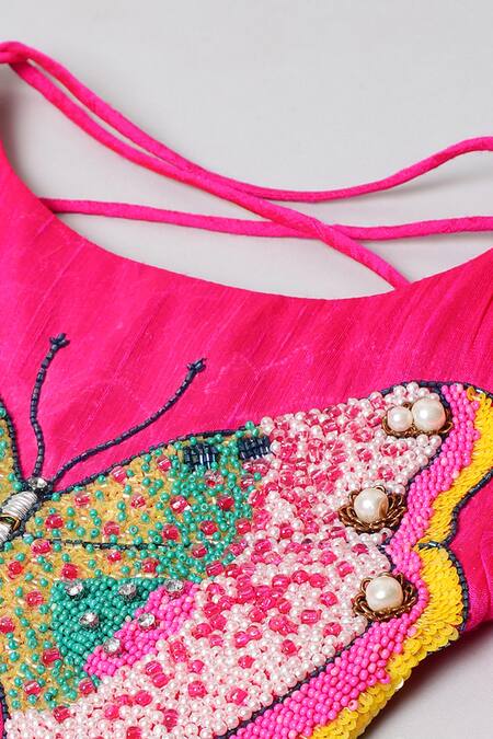 Shop Byb Premium Pink Silk Sequins Butterfly Embroidered Top And Skirt Set Online at Aza Fashions Shop_Byb Premium_Pink Silk Sequins Butterfly Embroidered Top And Skirt Set_Online_at_Aza_Fashions