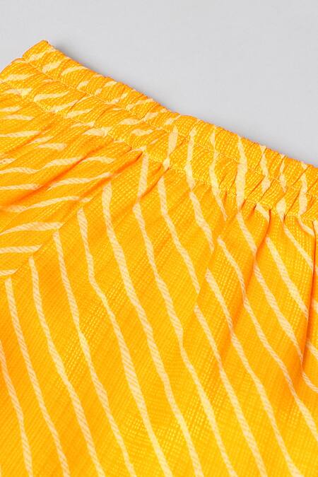 Buy_Byb Premium_Yellow Kota Doria Patti, Pom-poms Leheriya Print Top And Sharara Set 