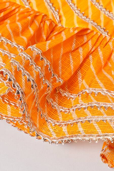 Byb Premium_Yellow Kota Doria, Cotton Patti, Leheriya Print Top And Dhoti Pant Set _at_Aza_Fashions