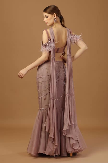 Merge Design Tonal Embroidered Fish Cut Skirt Set 