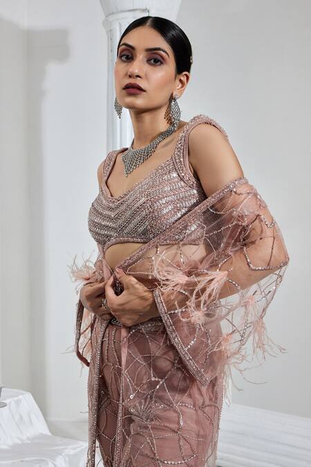 Shop Swati Wadhwani Couture Pink Net, Crepe, Satin Embroidery, Sequins, Cut Work Bead Jacket Pant Set Online at Aza Fashions Shop_Swati Wadhwani Couture_Pink Net, Crepe, Satin Embroidery, Sequins, Cut Work Bead Jacket Pant Set _Online_at_Aza_Fashions