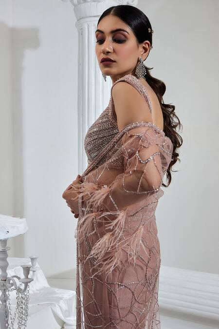 Swati Wadhwani Couture Pink Net, Crepe, Satin Embroidery, Sequins, Cut Work Bead Jacket Pant Set at Aza Fashions Swati Wadhwani Couture_Pink Net, Crepe, Satin Embroidery, Sequins, Cut Work Bead Jacket Pant Set _at_Aza_Fashions