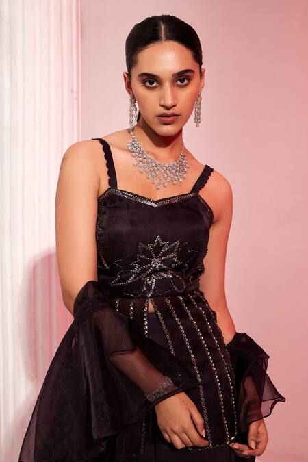 Shop Swati Wadhwani Couture Brown Organza, Crepe Cut Work, Sequins And Cutdana Embroidered Kurta Sharara Set Online at Aza Fashions Shop_Swati Wadhwani Couture_Brown Organza, Crepe Cut Work, Sequins And Cutdana Embroidered Kurta Sharara Set _Online_at_Aza_Fashions