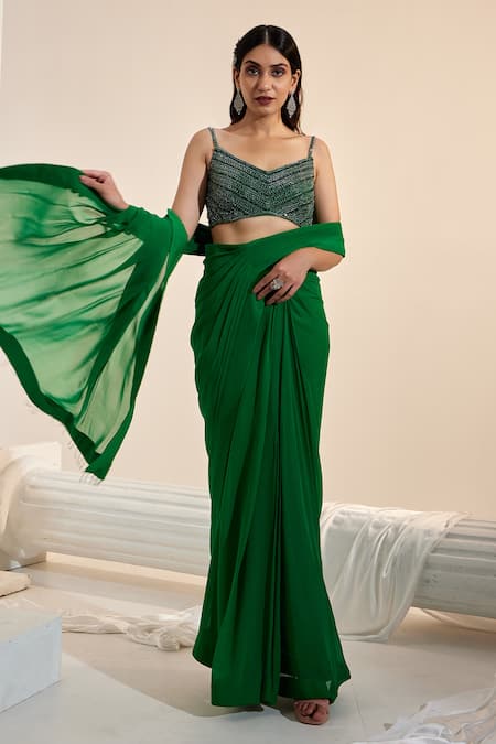 Swati Wadhwani Couture Pre-Draped Tasseled Saree With Blouse 
