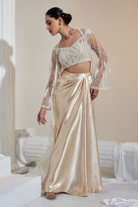 Swati Wadhwani Couture Emboidered Off-Shoulder Blouse Skirt Set 