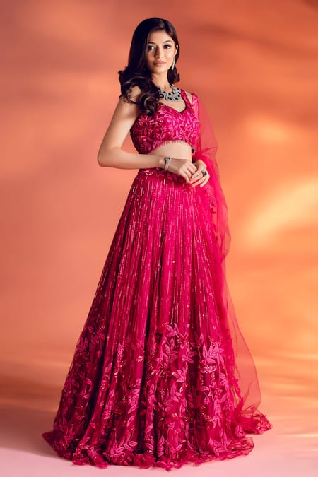 Buy Kiyohra Magenta Net Beads, Sequins, Embroidery Krissa Floral Bridal Lehenga Set Online at Aza Fashions Buy_Kiyohra_Magenta Net Beads, Sequins, Embroidery Krissa Floral Bridal Lehenga Set _Online_at_Aza_Fashions