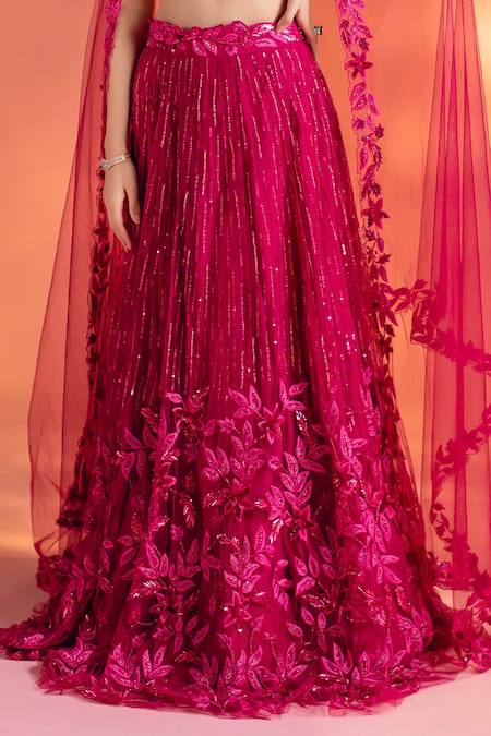 Kiyohra Magenta Net Beads, Sequins, Embroidery Krissa Floral Bridal Lehenga Set at Aza Fashions Kiyohra_Magenta Net Beads, Sequins, Embroidery Krissa Floral Bridal Lehenga Set _at_Aza_Fashions