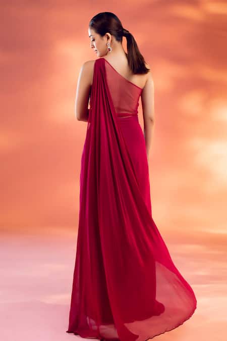 Kiyohra Magenta Floral Embellished Draped Gown 