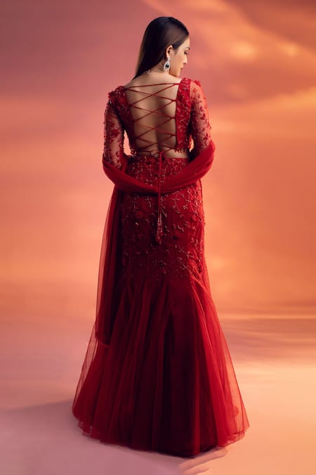 Kiyohra Eden Floral Embellished Fish Tail Lehnga Set 