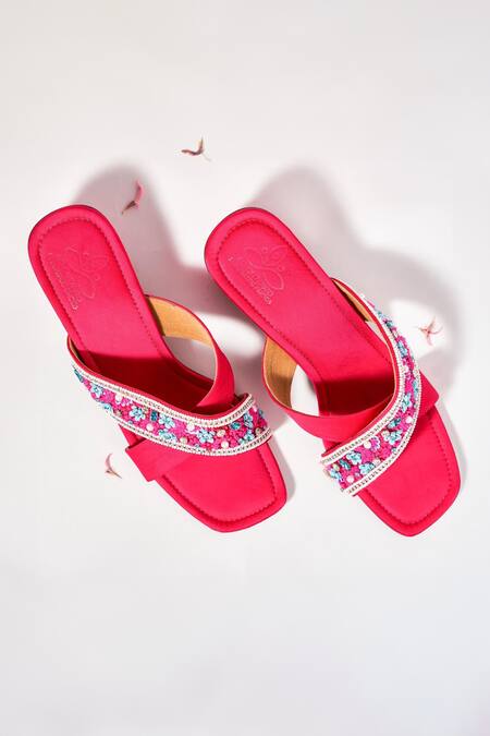 Buy SCHON ZAPATO Pink Embroidered Blushing Strap Matka Heels Online at Aza Fashions Buy_SCHON ZAPATO_Pink Embroidered Blushing Strap Matka Heels _Online_at_Aza_Fashions