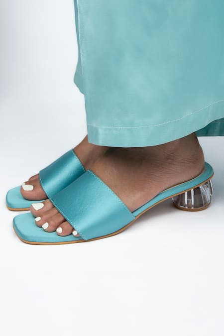 Schon Zapato - Sky Blue Plain Glazed Transparent Heel Sliders