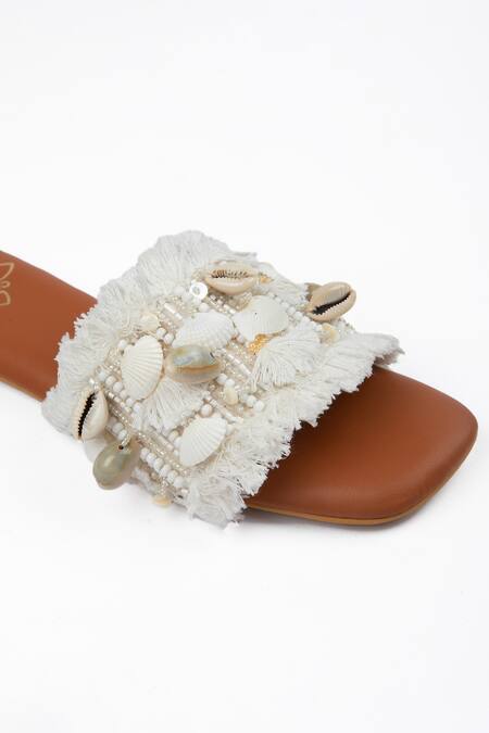 SCHON ZAPATO_White Embellished Tanny Nutshell Flats _Online_at_Aza_Fashions