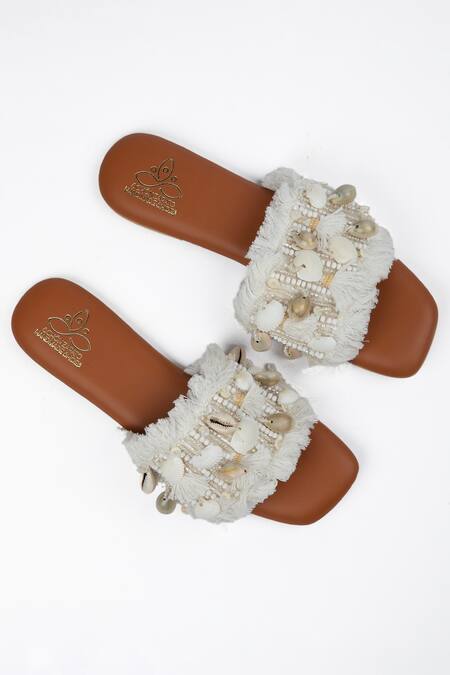 Buy_SCHON ZAPATO_White Embellished Tanny Nutshell Flats _Online_at_Aza_Fashions