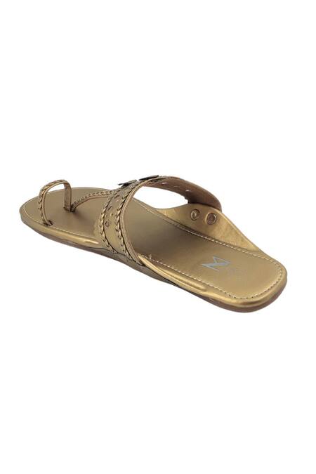 Shop_The Madras Trunk_Gold Metallic T-strap Kolhapuris _Online_at_Aza_Fashions