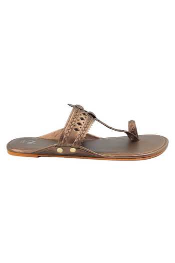 Shop The Madras Trunk Brown Metallic Cutwork Strap Kolhapuris Online at Aza Fashions Shop_The Madras Trunk_Brown Metallic Cutwork Strap Kolhapuris _Online_at_Aza_Fashions